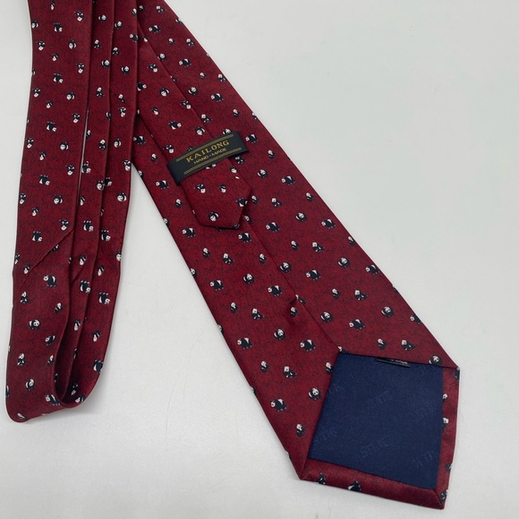 Kai Long Red Silk Handmade Panda Print Tie - Picture 2 of 12